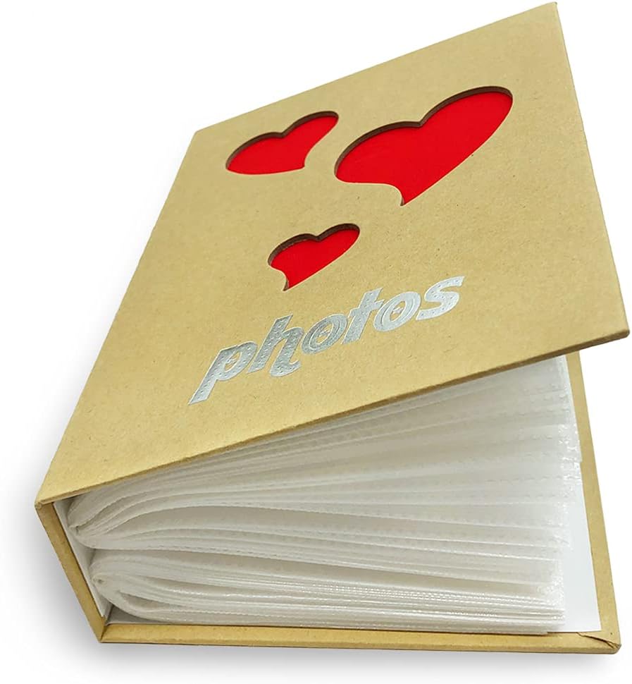 Álbum de fotos con capacidad para 100 bolsillos, 4 x 6 pulgadas, álbum de fotos para niños, álbum de fotos de papel kraft para niños (amor)