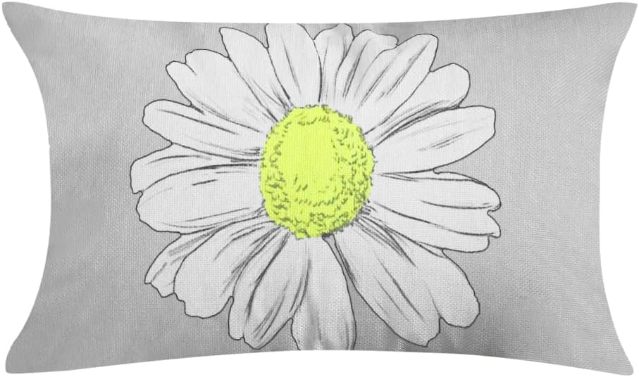 AMZ-NATURALIFE Juego de 2 fundas de almohada lumbar de verano de 12 x 20 pulgadas, color gris, amarillo, margarita, flores, sol, decoración del