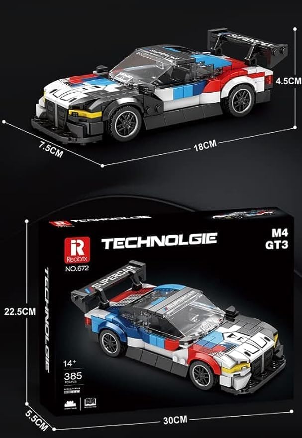 Kit de construcción de coches deportivos para BMW M4 GT3, 385 piezas de bloques de construcción modelo Supercar, técnica de coche de carreras modelo