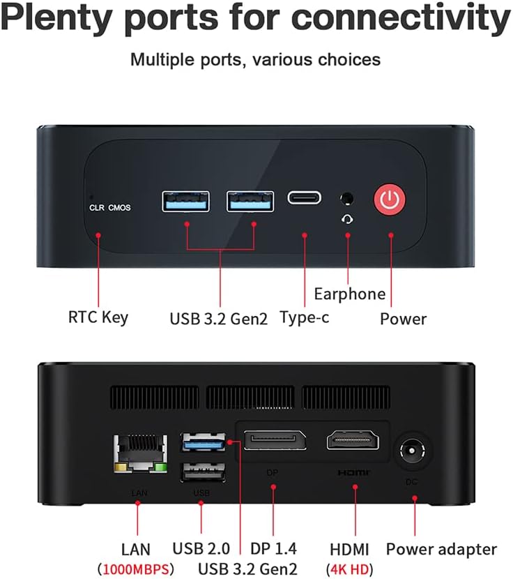 Beelink SER5 Mini PC W-11 Pro Ryzen 5 5560U 8GB DDR4 500GB NVMe M.2 SSD Triple pantalla 4K 60Hz Salida, Wi-Fi 6, RJ45, Bluetooth 5.2 Gaming Office