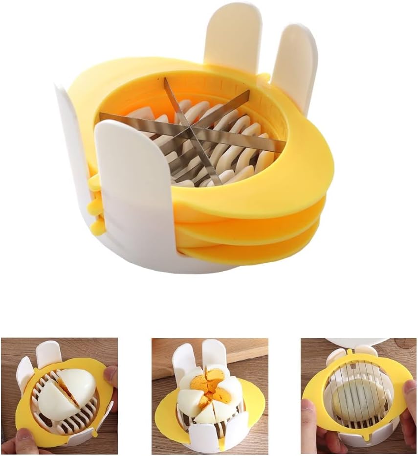 Cortador de huevos 3 en 1 con cuchillas de metal para huevos duros y frutas suaves, cortador de huevos duros duros de acero inoxidable, cortador de