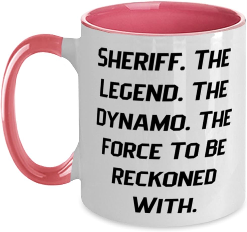Sheriff. The Legend. The Dynamo. The Force To. Sheriff Two Tone 11oz Mug, Epic Sheriff Gifts, Cup For Men Women from Colleagues, Love, Law