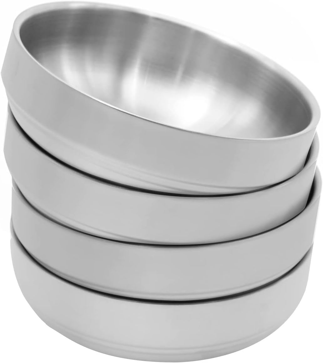 4 platos grandes de acero inoxidable para salsa de 4.7 pulgadas, platos de doble cubierta, platos de acero inoxidable 304 de 4.3 onzas para aceite,
