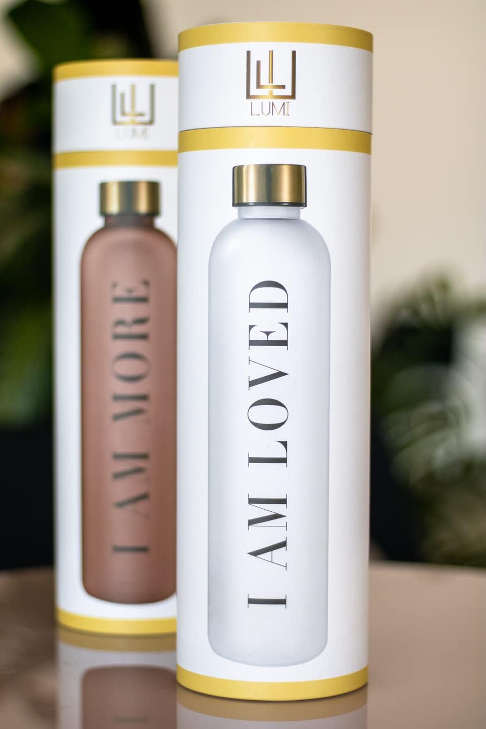 LUMICULTURE – Botella de agua elegante y elegante con marcador motivacionalde afirmación y tiempo  Botella de agua grande de 1 litro y 34 onzas