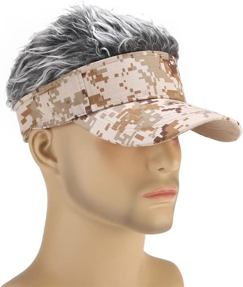 Visera para hombre con pelo falso, sombrero de visera novedoso con pelo para hombres, sombreros de sol creativos, gorras de golf ajustables para
