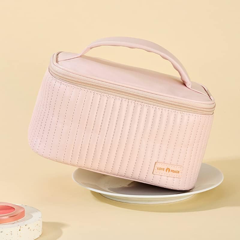 kamumanni Bolsa de maquillaje de viaje, estuche de cosméticos con soporte para brochas de maquillaje, organizador portátil de piel sintética para