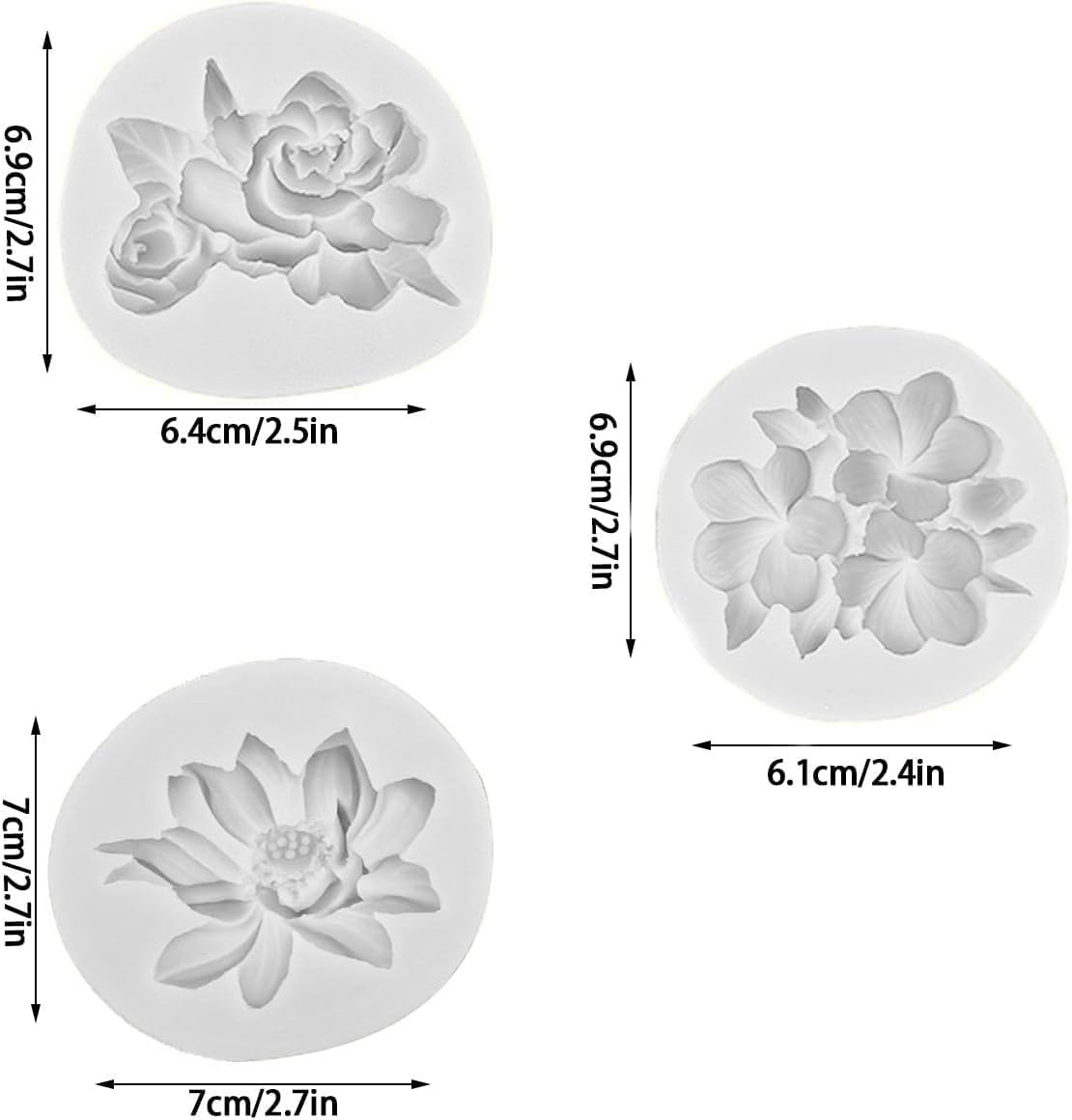 KuuGuu 3 moldes de silicona de flores, hibisco plumeria, rosa, fondant, para Sugarcraft, decoración de cupcakes, jabón, arcilla polimérica,