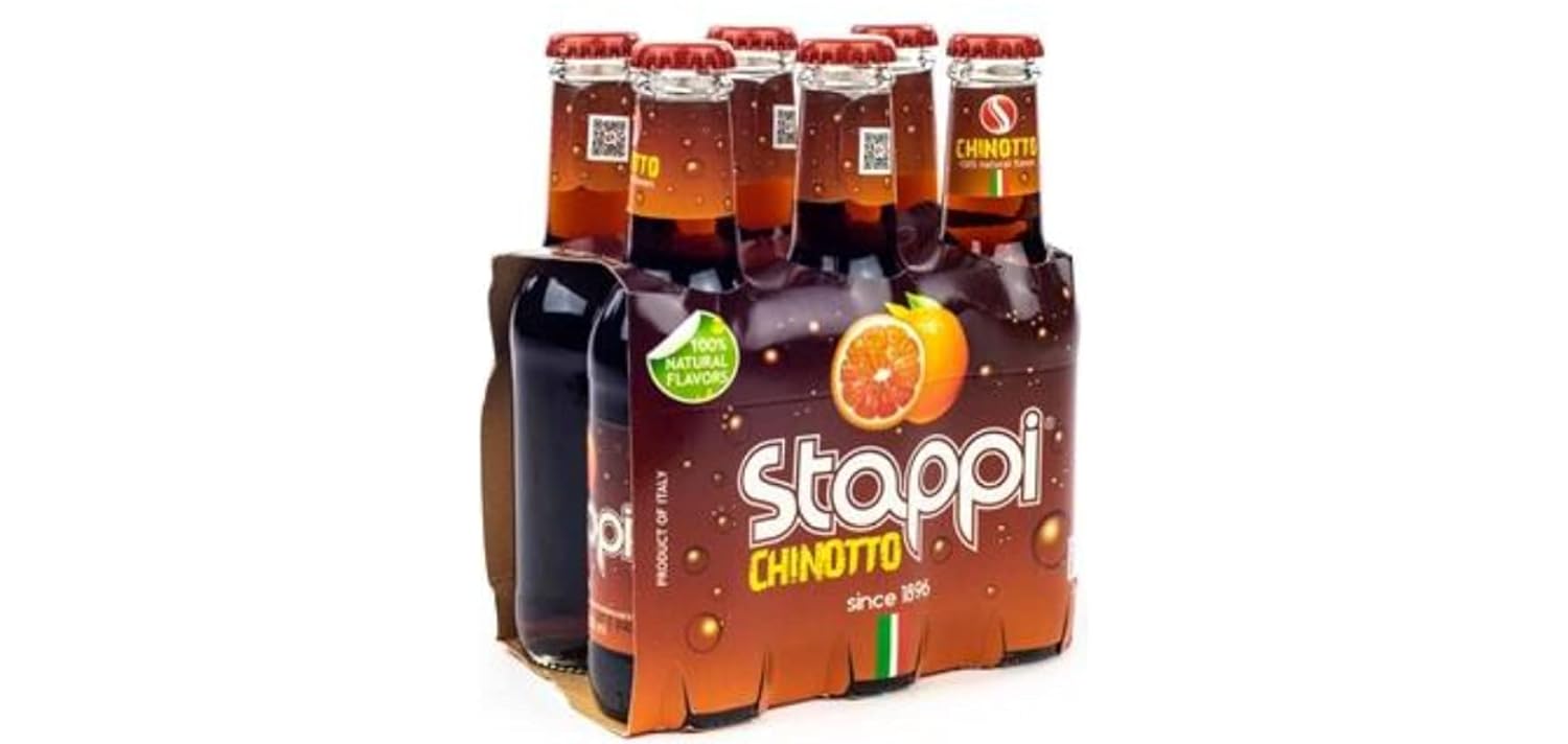 Stappj Chinotto Soda 6 x 6.7 fl oz. (6.8 fl oz) “Stappi” Importación italiana Bebida de jugo espumoso para licores  Mezclador de cóctel de aperitivo