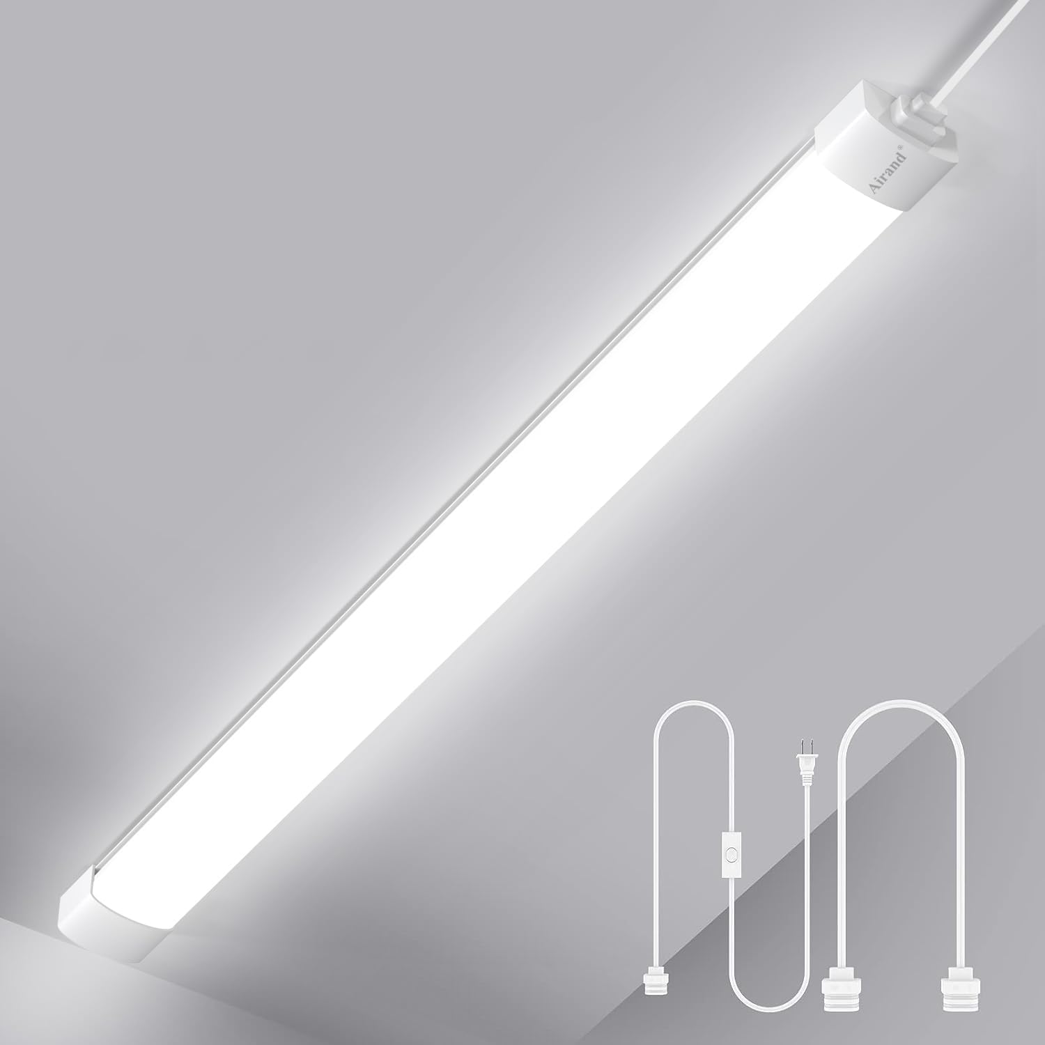 Luz LED de garaje de 5 pies con cable de enchufe, luces LED impermeables de 5000 K para debajo del gabinete, luces de tubo de iluminación de 45 W