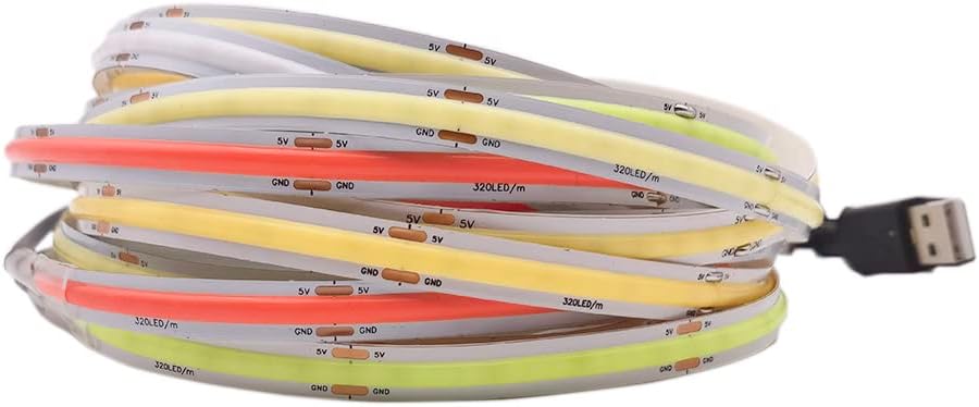 Tira de luces LED COB de 3.28 pies, 3.3 ft, 320 LED, alimentada por USB, tira de luz de alta densidad para retroiluminación de TV, dormitorio,