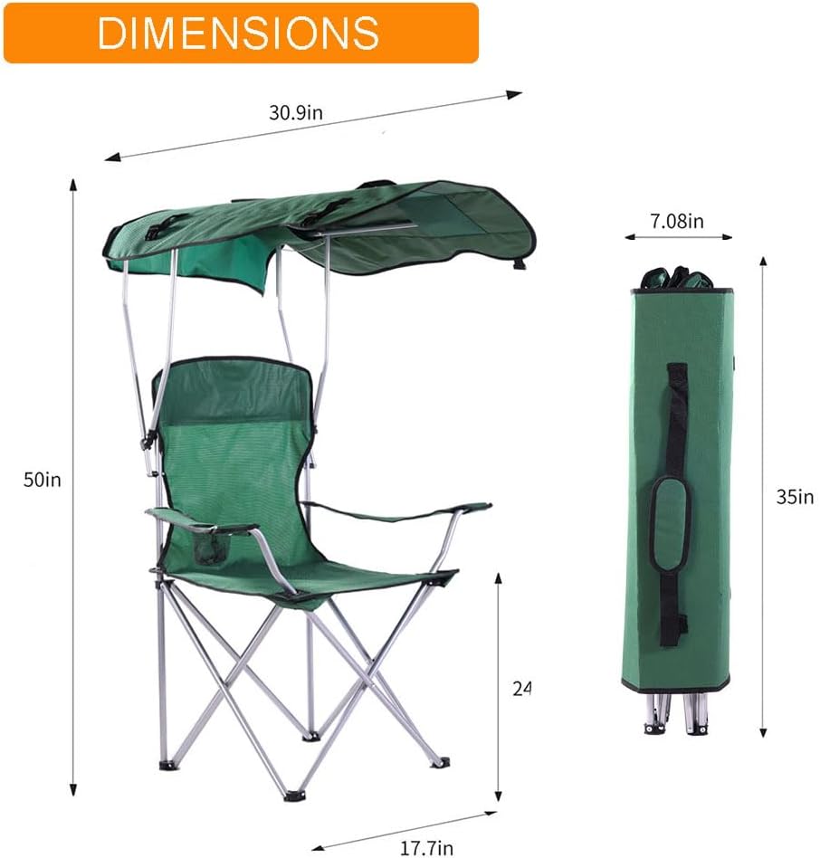 CozyBox – Silla portátil con toldo de sombra, sillas de playa para adultos, toldo, asiento de campamento y sillas plegables para exteriores, sillas