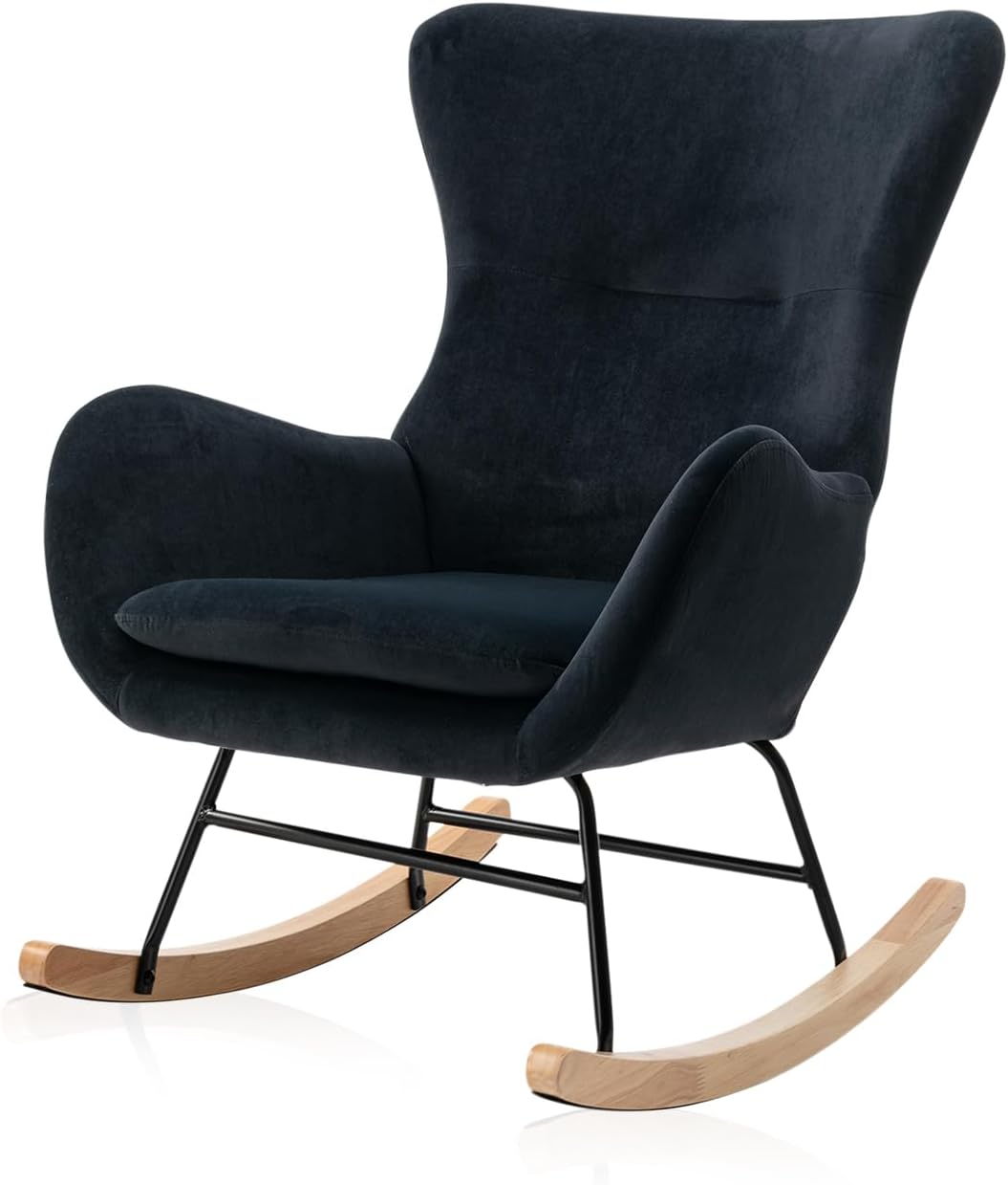 Mecedora con respaldo alto y reposabrazos, mecedora tapizada para bebé, sala de estar, dormitorio (negro)