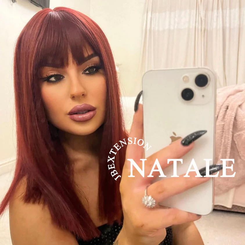 Peluca lacia roja NATALE con flequillo completo, corte Bob, pelucas sin pegamento para mujer, pelucas sintéticas naturales para uso diario (pelucas