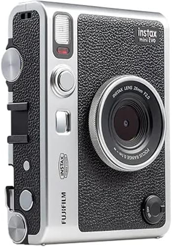 Fujifilm INSTAX Mini EVO Hybrid Instant Camera (negro) Bundle, incluye 60 mini película INSTAX (60 exposiciones), tarjeta de memoria SanDisk 32GB