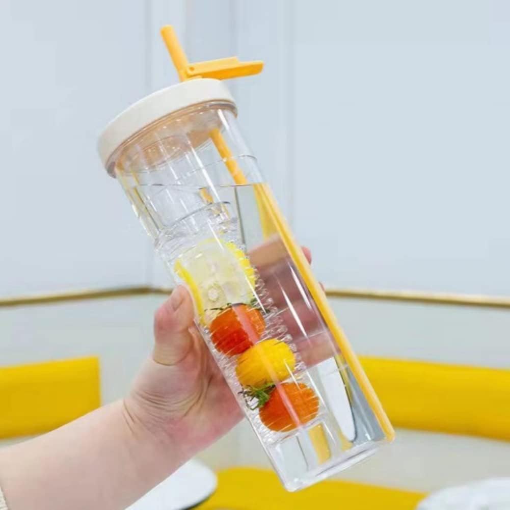 Botella de agua con infusor de frutas, botella de agua plegable de 30 onzas, botella de agua con pajilla, botellas de agua reutilizables sin BPA,