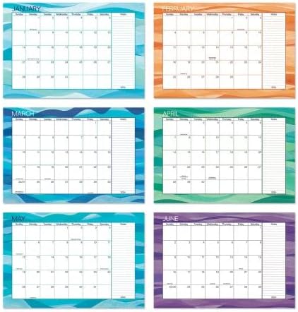 Calendario de escritorio con ondas de acuarela 2024-2025, tamaño de 11 x 16-14 pulgadas, calendarios grandes de calidad de librería de 24 meses para