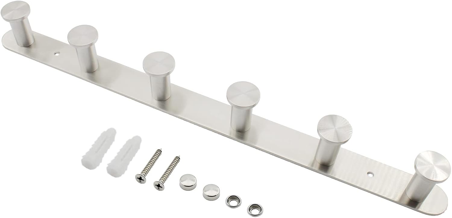 Perchero montado en la pared, ganchos de acero inoxidable, perchero colgante de entrada resistente, perchero multiusos con 6 ganchos para