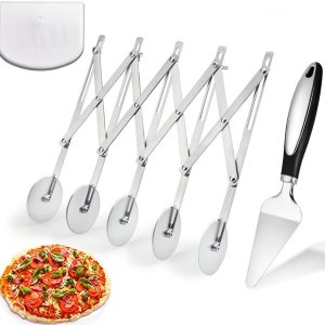 Juego de 3 cortadores de masa de acero inoxidable de 5 ruedas con espátula de pizza y raspador de tazón de masa, rueda cortadora de pastelería Juego de 3 cortadores de masa de acero inoxidable de 5 ruedas con espátula de pizza y raspador de tazón de masa, rueda cortadora de pastelería