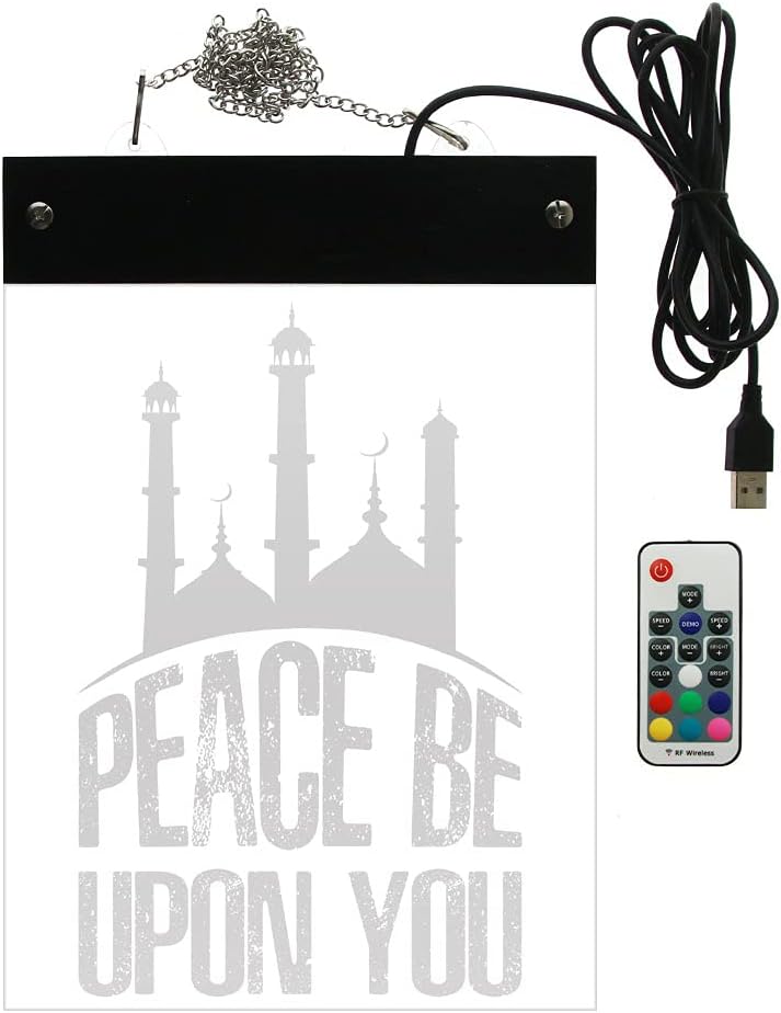 The Geeky Days Peace Be Upon You – Letrero de pared con citas islámicas LED neón multicolor que cambia de color, luz fresca, arte de pared islámica,