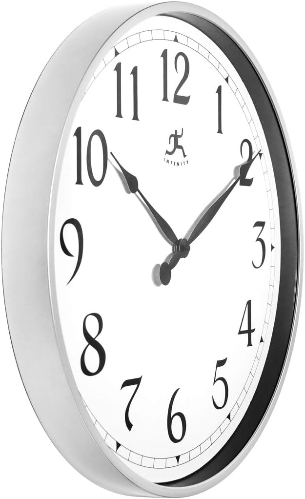Infinity Instruments – Reloj redondo grande de 18 pulgadas, sin tictac, funciona con pilas, fácil de leer, para oficina, aula, escuela, color