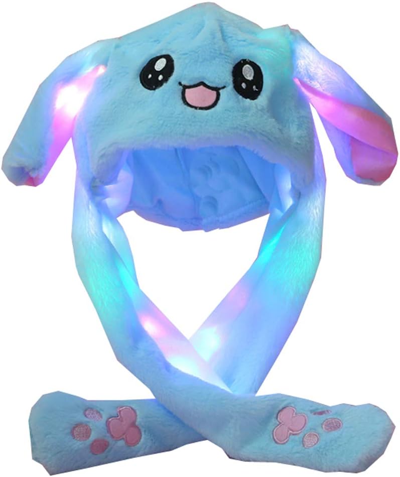 YEKEYI Sombrero de conejo LED con orejas en movimiento, divertido conejito de felpa, sombrero de felpa para cosplay, fiesta de Navidad, sombrero de