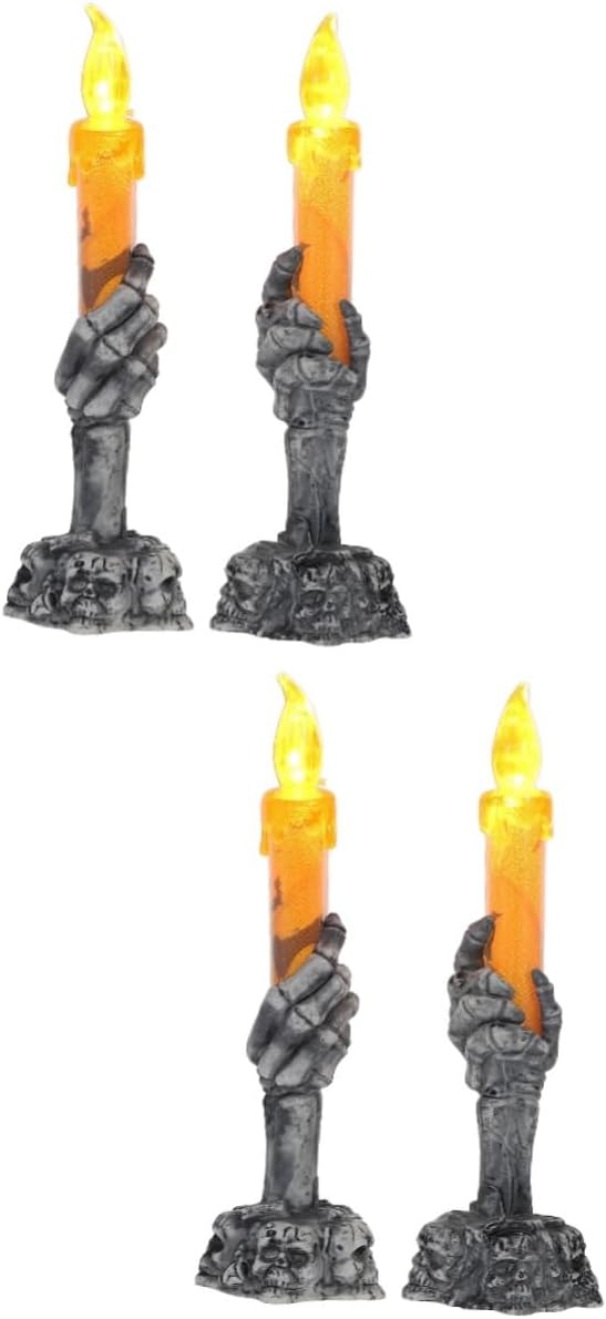 Uonlytech 4 piezas de luces de Halloween, candelabros eléctricos, velas principales, decoración de Halloween, vela de esqueleto de Halloween,