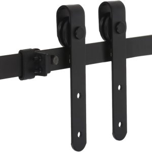 uxcell Kit de herrajes para puerta corrediza de granero de 4 pies para 2 puertas de armario, rodillo en forma de J de pista plana, instalación de uxcell Kit de herrajes para puerta corrediza de granero de 4 pies para 2 puertas de armario, rodillo en forma de J de pista plana, instalación de