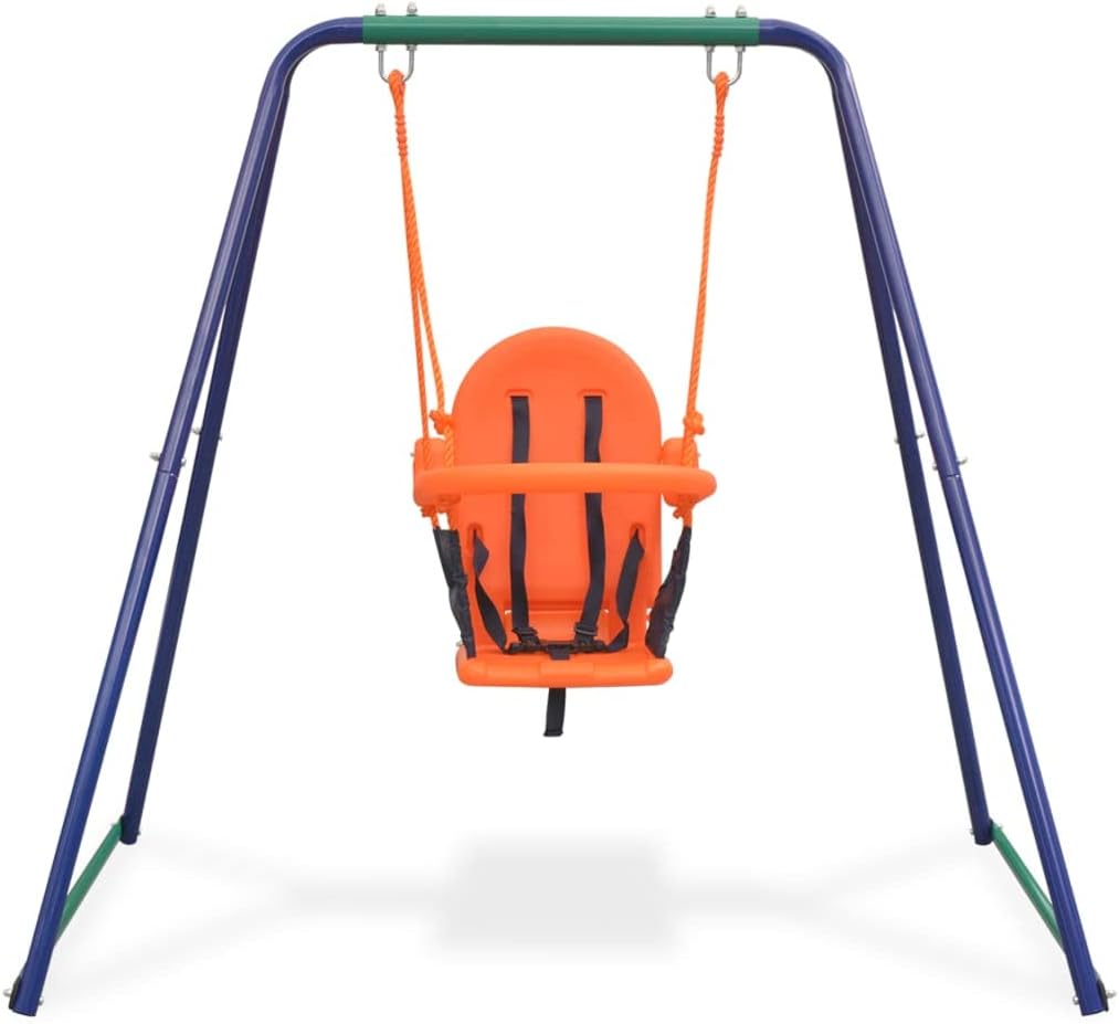 Loibinfen Juego de columpio individual 2 en 1 y columpio para niños pequeños a altos, juego de columpios con marco A para todo tipo de clima con