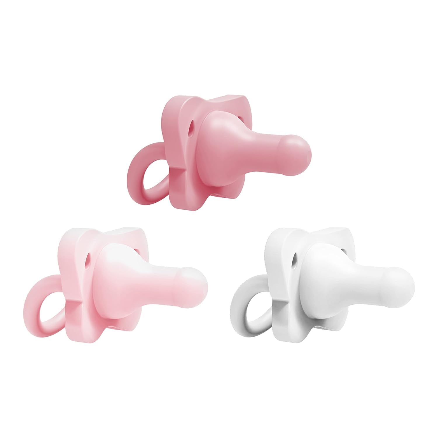 Dr. Brown’s HappyPaci – Chupete de bebé 100% de silicona, diseño contorneado de una pieza, rosa, blanco, rosa claro, 0.0-19.7 ft, sin BPA, paquete