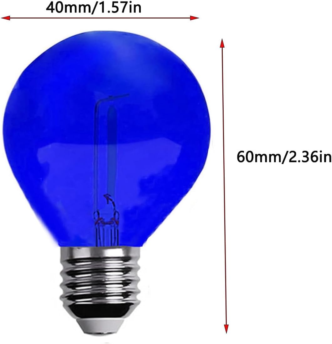 Paquete de 15 bombillas LED de repuesto de plástico G40 de 1 W, inastillables, de color azul, bombillas globo de filamento E12, base de candelabro