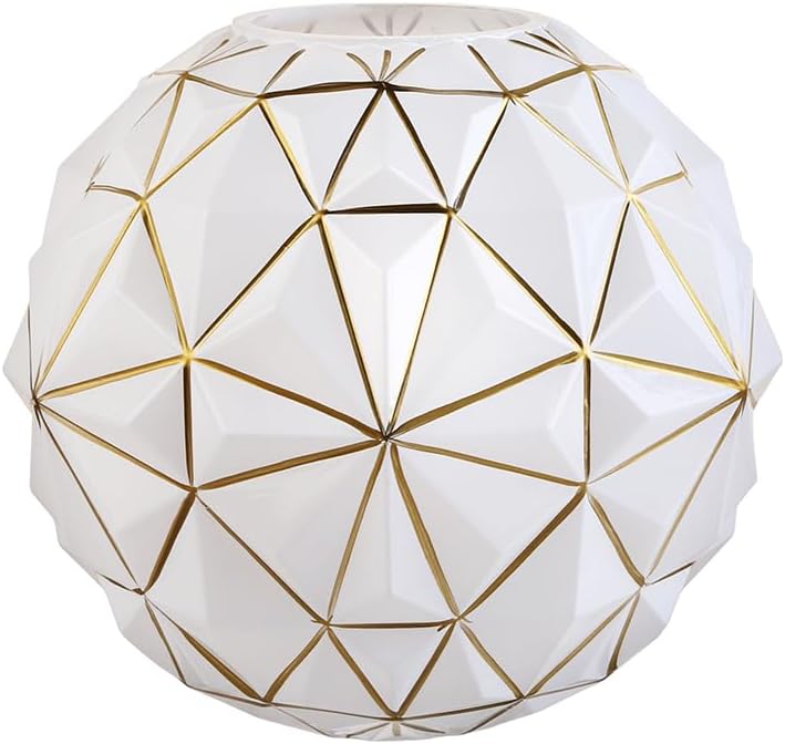 Florero de cristal dorado con diseño de rombos en un bonito florero de flores blancas para estantería, mesa de comedor, sala de reuniones, baño,