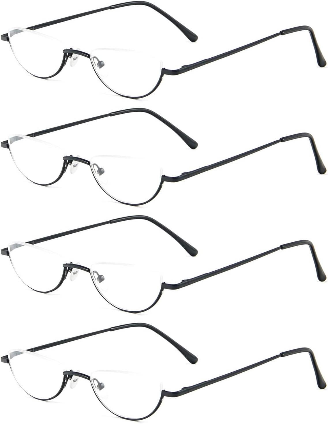 REAVEE Paquete de 4 lentes de lectura retro de aleación de media luna, para mujeres y hombres, medio marco, bisagra de resorte, elegante lector