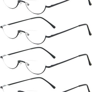 REAVEE Paquete de 4 lentes de lectura retro de aleación de media luna, para mujeres y hombres, medio marco, bisagra de resorte, elegante lector REAVEE Paquete de 4 lentes de lectura retro de aleación de media luna, para mujeres y hombres, medio marco, bisagra de resorte, elegante lector
