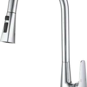 Grifo de cocina de arco alto de una sola manija de cromo pulido, un solo nivel con rociador extraíble Grifos de fregadero de cocina de acero Grifo de cocina de arco alto de una sola manija de cromo pulido, un solo nivel con rociador extraíble Grifos de fregadero de cocina de acero
