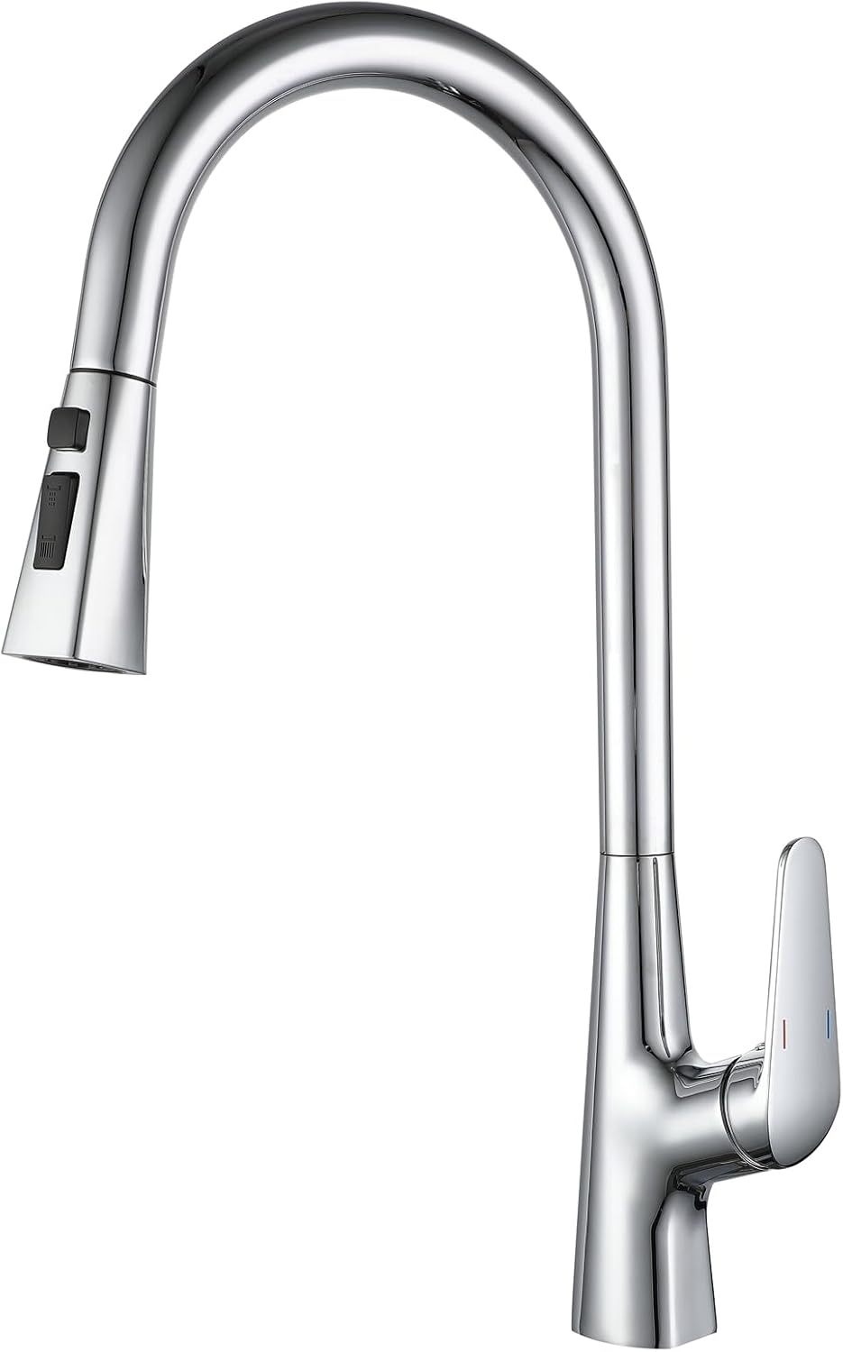 Grifo de cocina de arco alto de una sola manija de cromo pulido, un solo nivel con rociador extraíble Grifos de fregadero de cocina de acero