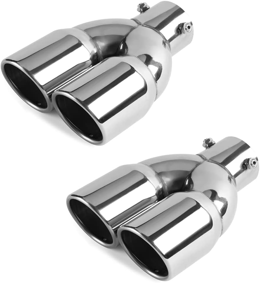 Punta de escape doble de 2.5 pulgadas, entrada de 3 pulgadas, ajustable aplicable para tubos de escape de 1.5 a 2.5 pulgadas de diámetro, decoración