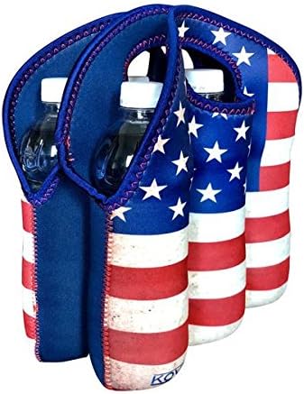 Koverz – Paquete de 6 unidades con aislamiento de neopreno #1, portador de botellas de cerveza, bolsa de seis paquetes – Bandera estadounidense de