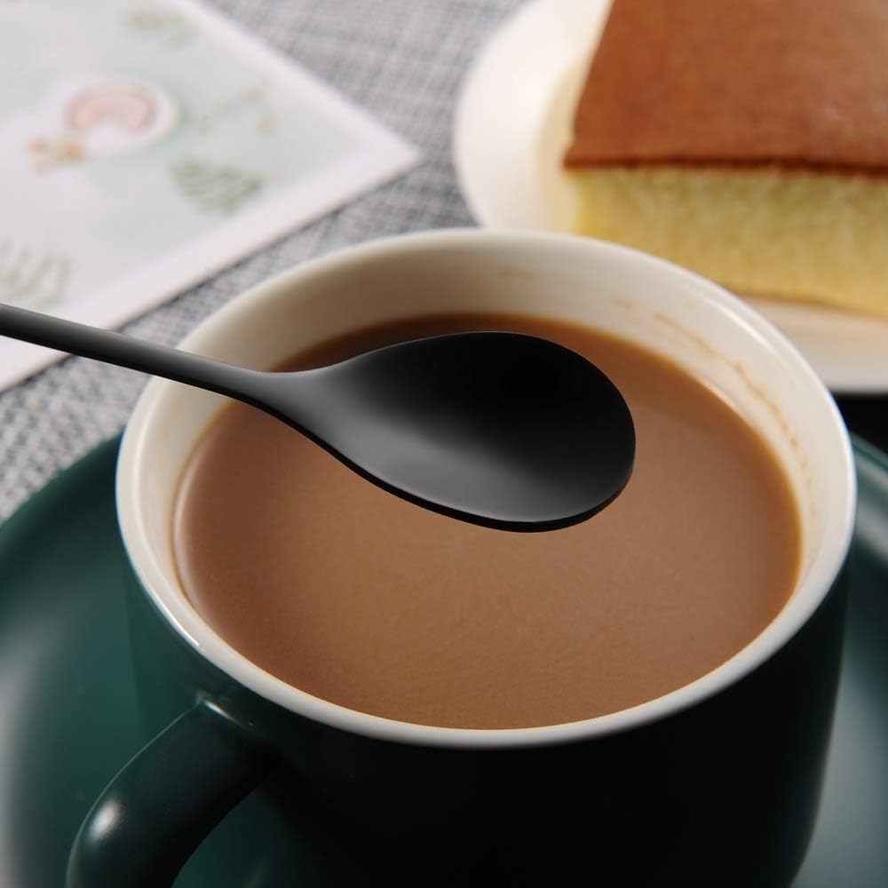 AnSaw Juego de soporte para cucharas de café pequeñas negras, base de cisne con 20 cucharas de espresso Demitasse, cuchara de postre de 4.7