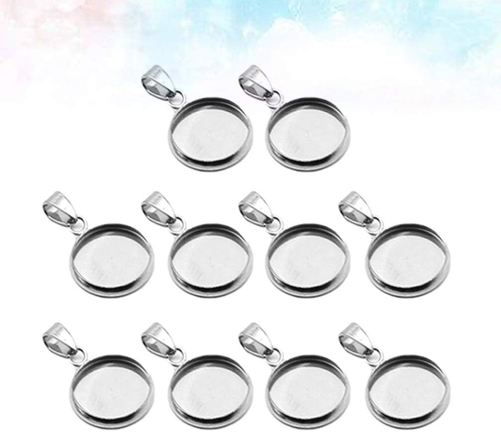 Juego de 20 bandejas colgantes de acero inoxidable, cabujones redondos, biseles, base en blanco, para fotos, collares, pulseras, joyería (plata,