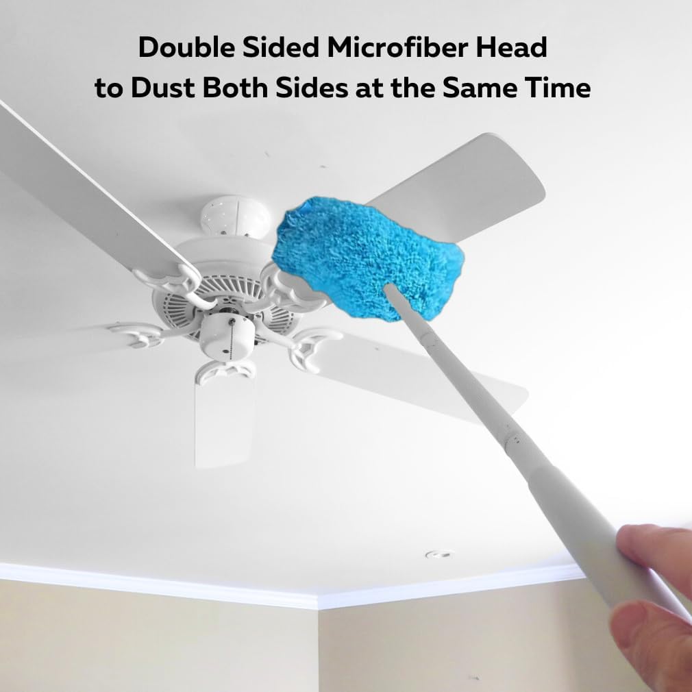 Evelots Paquete de 2 cepillos limpiadores de microfibra con alcance de hasta 12 pies, color azul