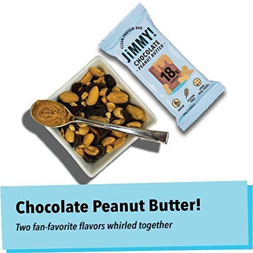 Jimmy! – Barras de proteína de mantequilla de maní y chocolate, 0.65 onzas de proteína, bajas en azúcar, 12 unidades