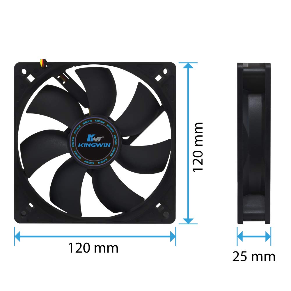 Kingwin Ventilador silencioso de 4.724 in para carcasas de computadora, plataforma de minería, refrigeradores de CPU, ventilador de refrigeración de
