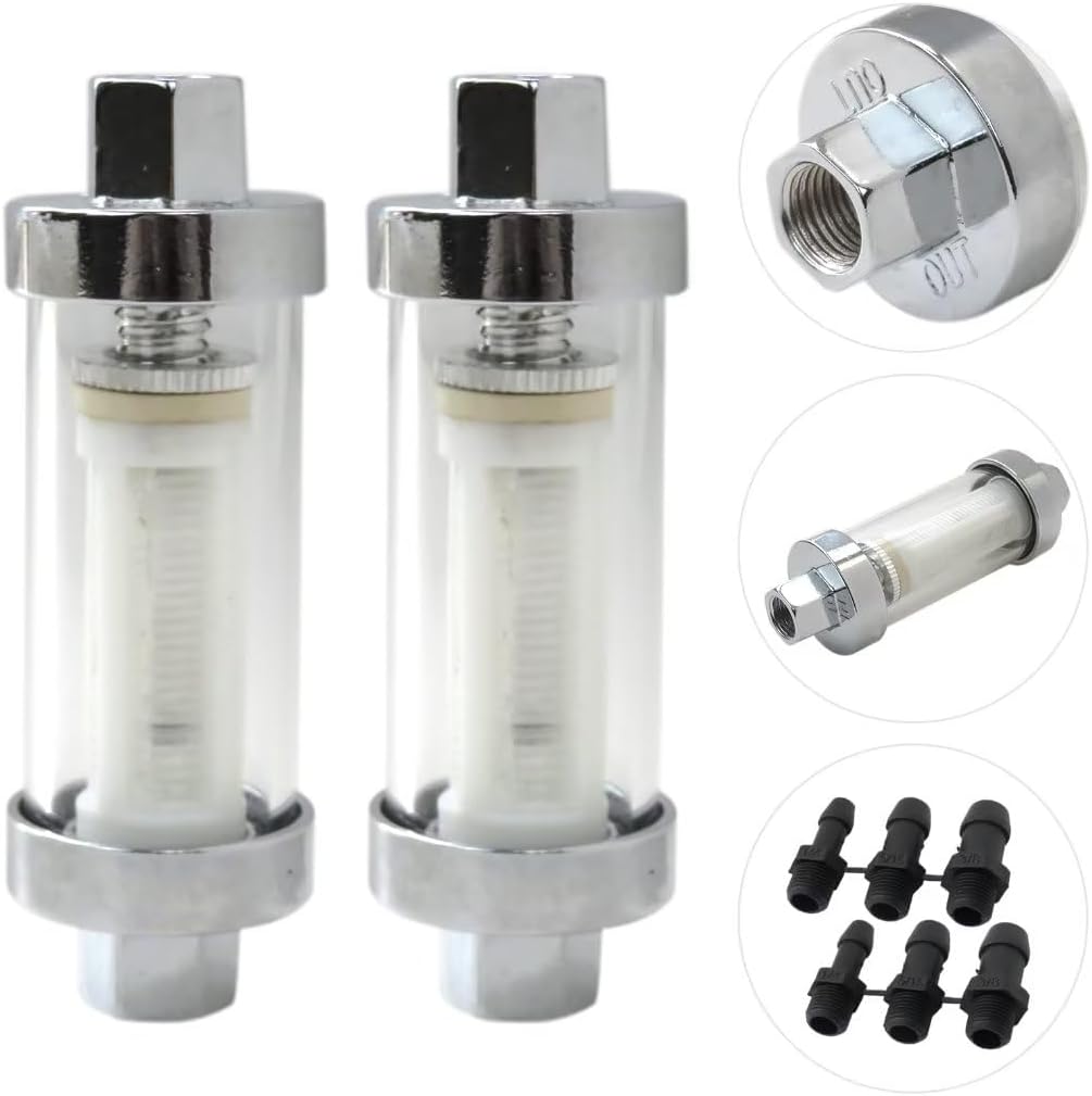 Paquete de 2 filtros de combustible universales Clear View en línea 38 “cromo manguera Barb Gasolina