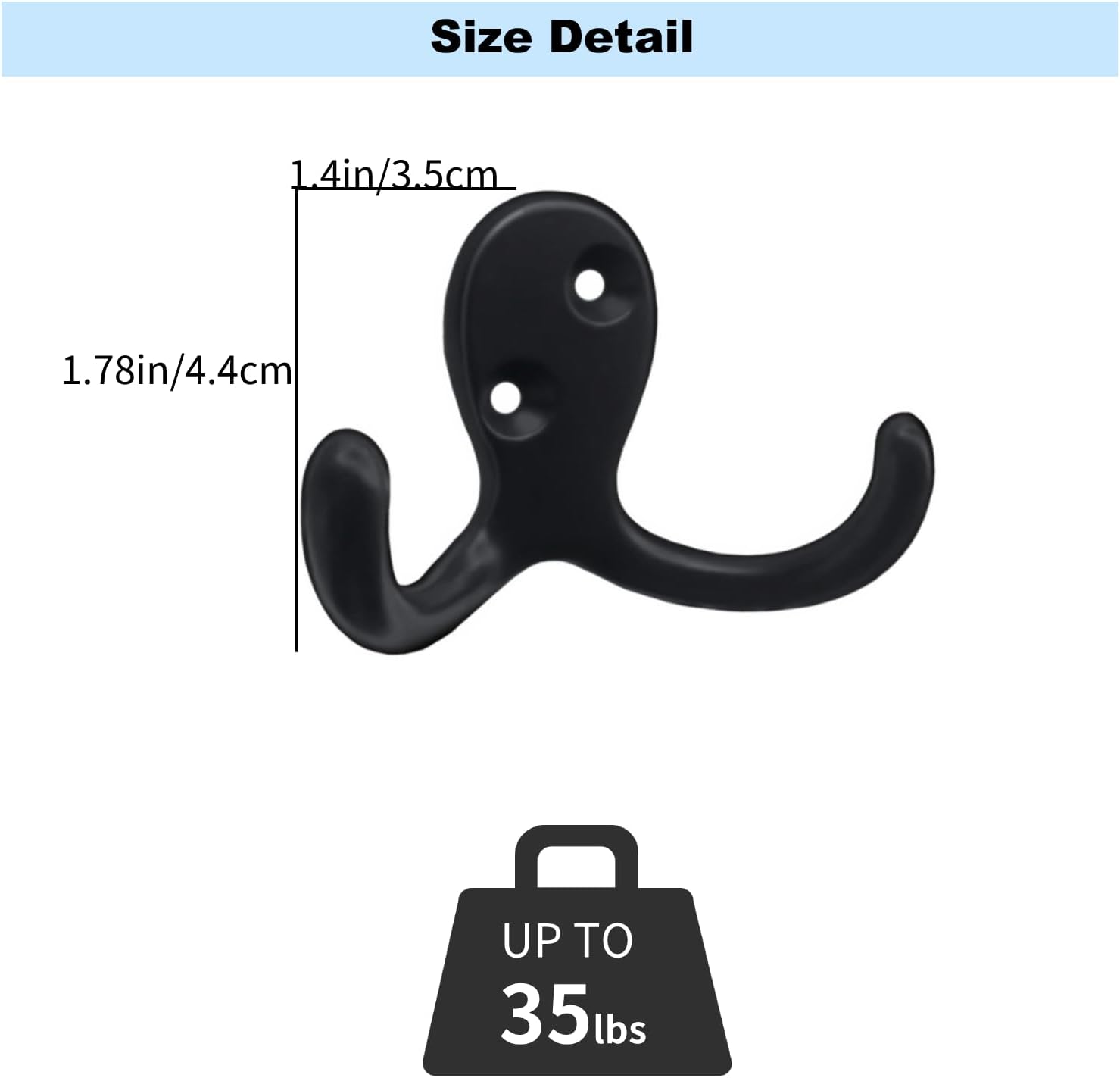 Paquete de 4 ganchos de pared para colgar abrigos, resistentes, ganchos negros para toallas, colgador doble de metal con tornillos retro para