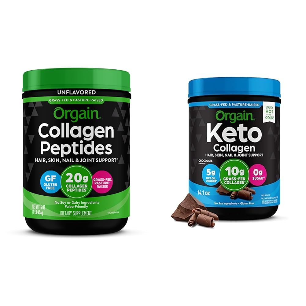 Orgain Péptidos de colágeno hidrolizados en polvo, 0.71 onzas de colágeno alimentado con pasto – Polvo de proteína de colágeno para cabello, piel,