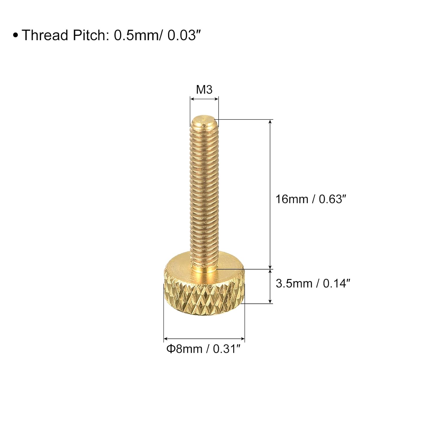 uxcell 5 tornillos moleteados de latón, M3x16mm Flat Grip Bolt Perillas sujetadores para electrónicos, mecánicos