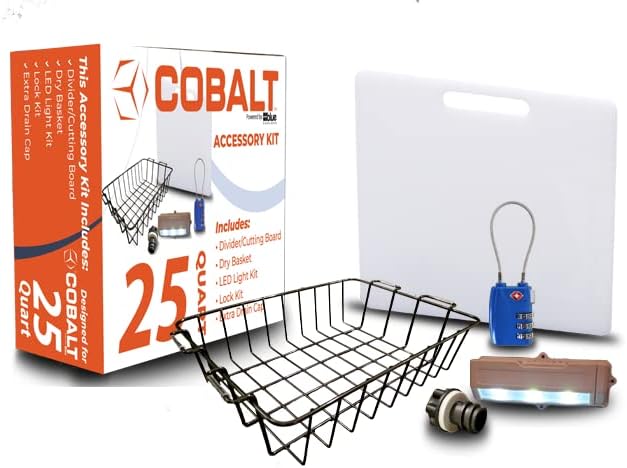 Cobalt – Kit de accesorios únicos para enfriadores de 2555 cuartos de galón (incluye divisortabla de cortar, canasta, cerradura, luz y enchufe)