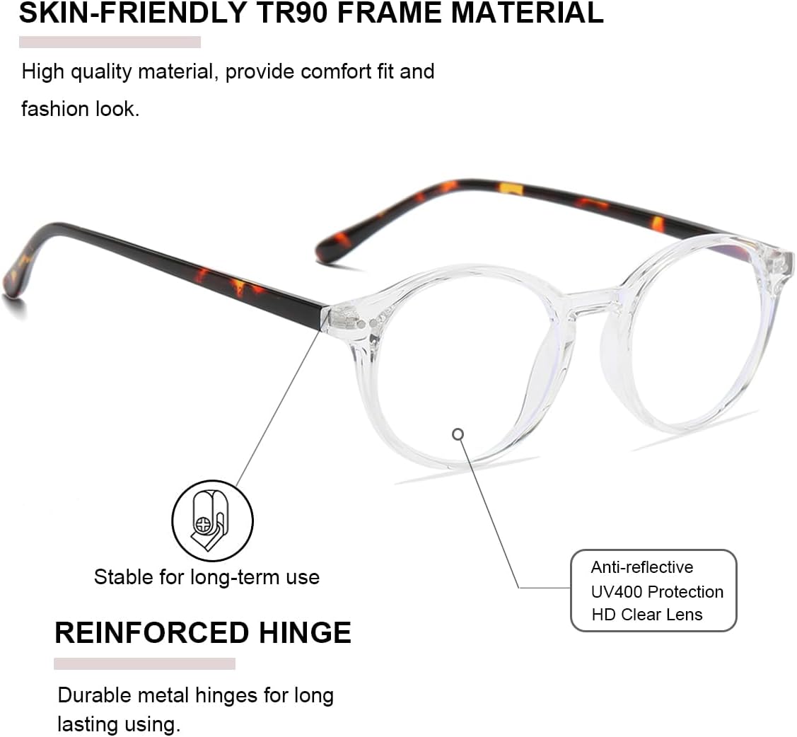 Gleyemor Gafas de luz azul para hombres y mujeres, vintage, redondas, con bloqueo de luz azul, protección de pantalla de computadora (marco