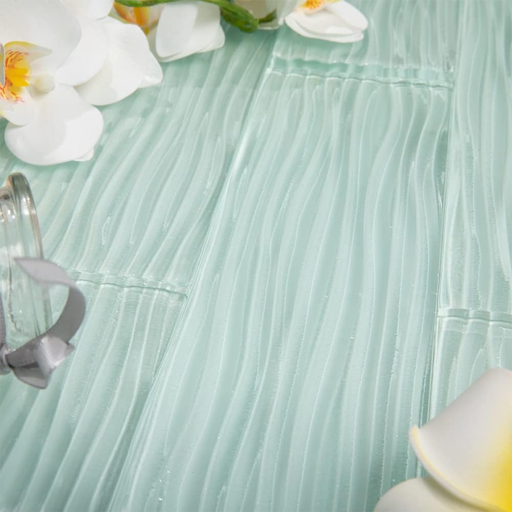 Adedeo Azulejo de cristal de metro de 3 x 12 pulgadas, ondulación de agua verde claro para pared de cocina, baño (paquete de 16, 4 pies cuadrados)