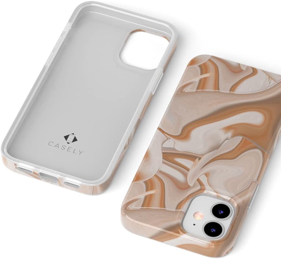 Casely Funda compatible con iPhone 12 Mini  Caramelo Delight  Funda con diseño de remolinos de mármol